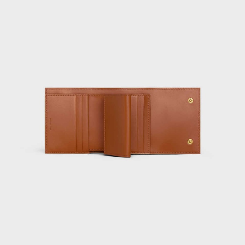 Portefeuilles Celine Small Trifold In Triomphe Tela And Lambskin Blanche Marron | CL-593005