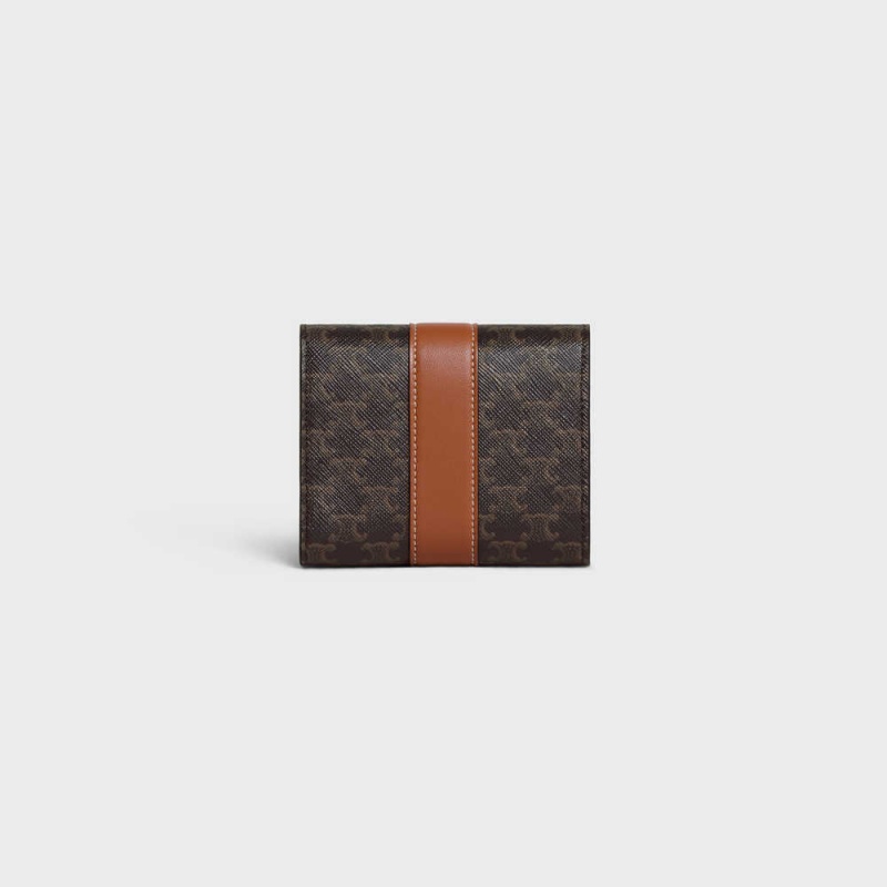 Portefeuilles Celine Small Trifold In Triomphe Tela And Lambskin Marron | CL-593003