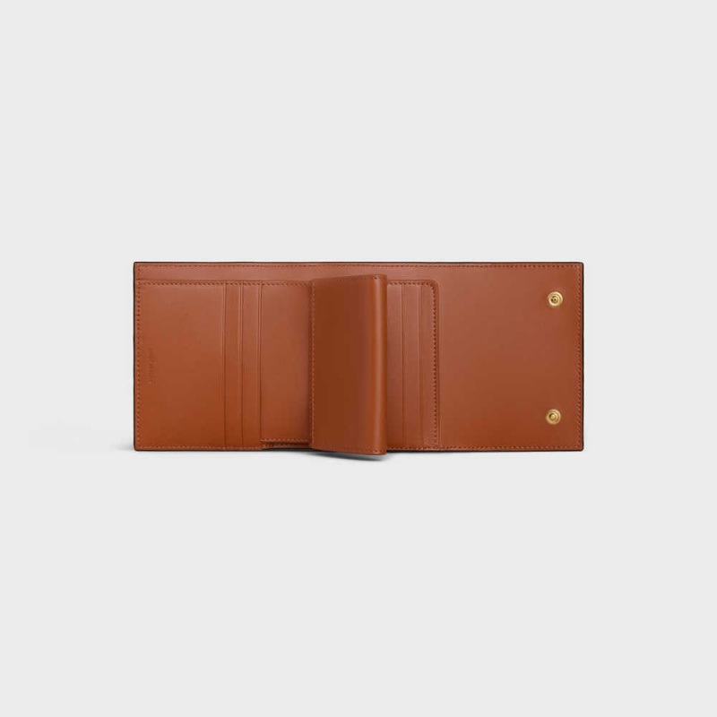 Portefeuilles Celine Small Trifold In Triomphe Tela And Lambskin Marron | CL-593003