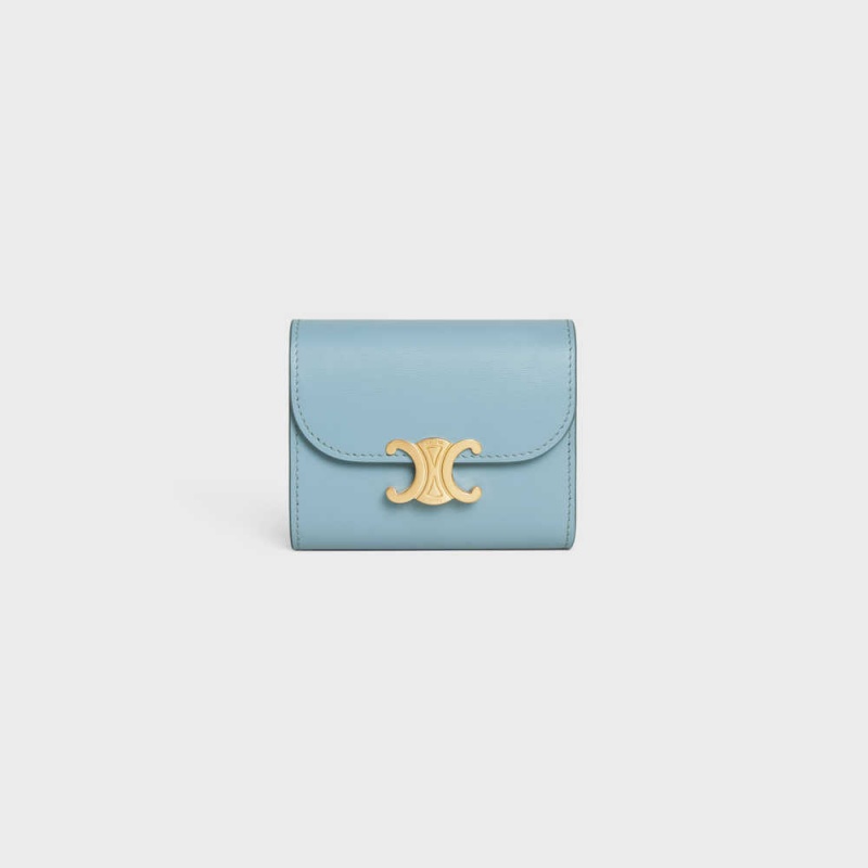 Portefeuilles Celine Small Triomphe In Shiny Calfskin Bleu | CL-592972