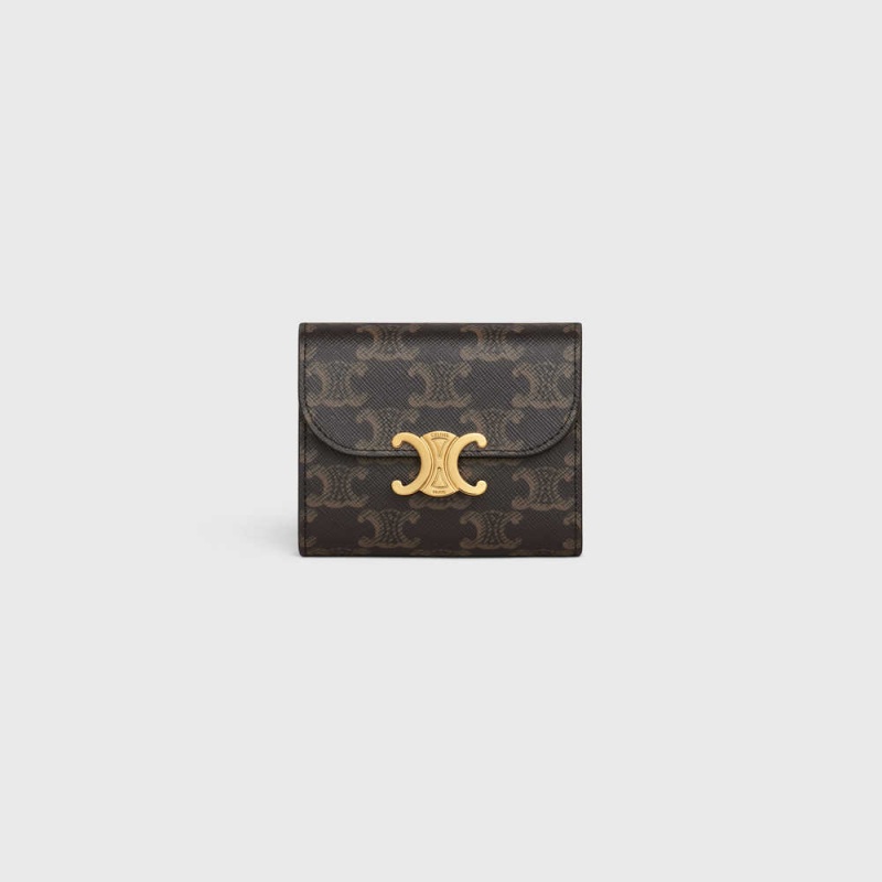 Portefeuilles Celine Small Triomphe In Triomphe Tela Marron | CL-592977