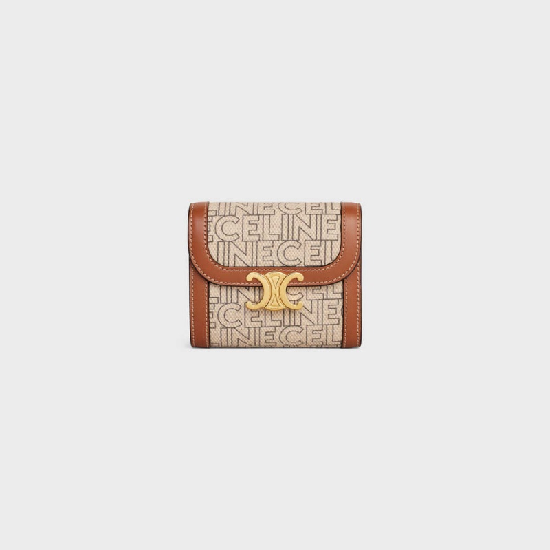 Portefeuilles Celine Small Triomphe In Textile All Over Print Beige Marron | CL-592975