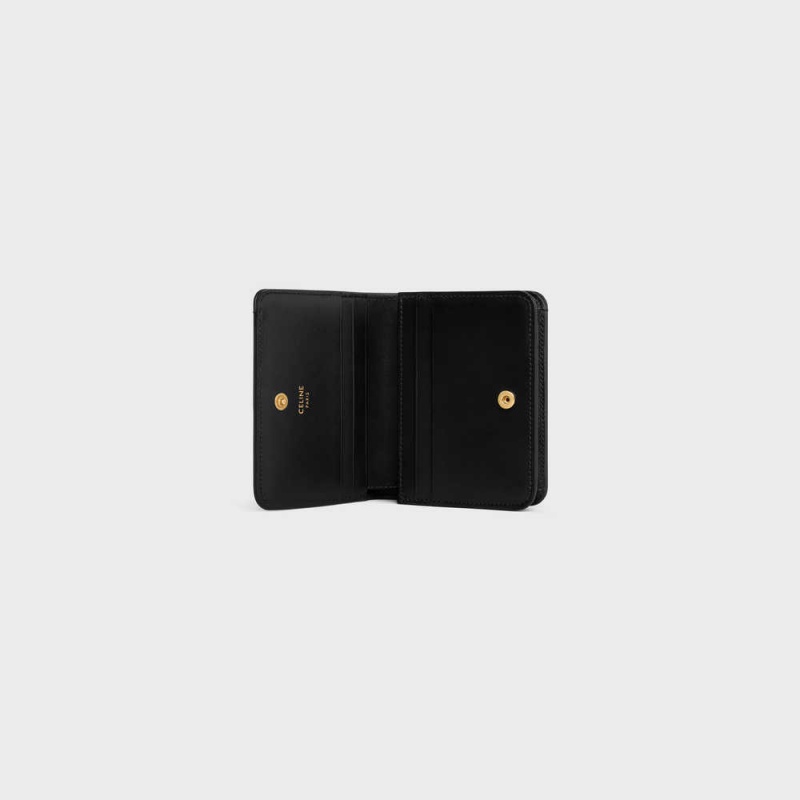 Portefeuilles Celine Triomphe Compact In Shiny Calfskin Noir | CL-592964