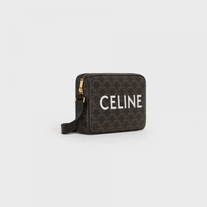 Sac Messenger Celine Medium Bag In Triomphe Tela With Celine Print Noir | CL-591856