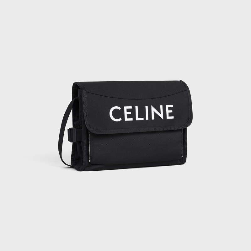 Sac Messenger Celine Small Randonnée In Nylon With Celine Print Noir | CL-591859