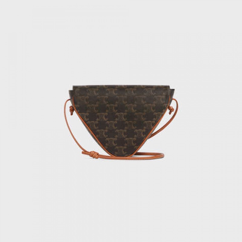 Sac Messenger Celine Triangle Bag In Triomphe Tela With Celine Print Marron | CL-591858