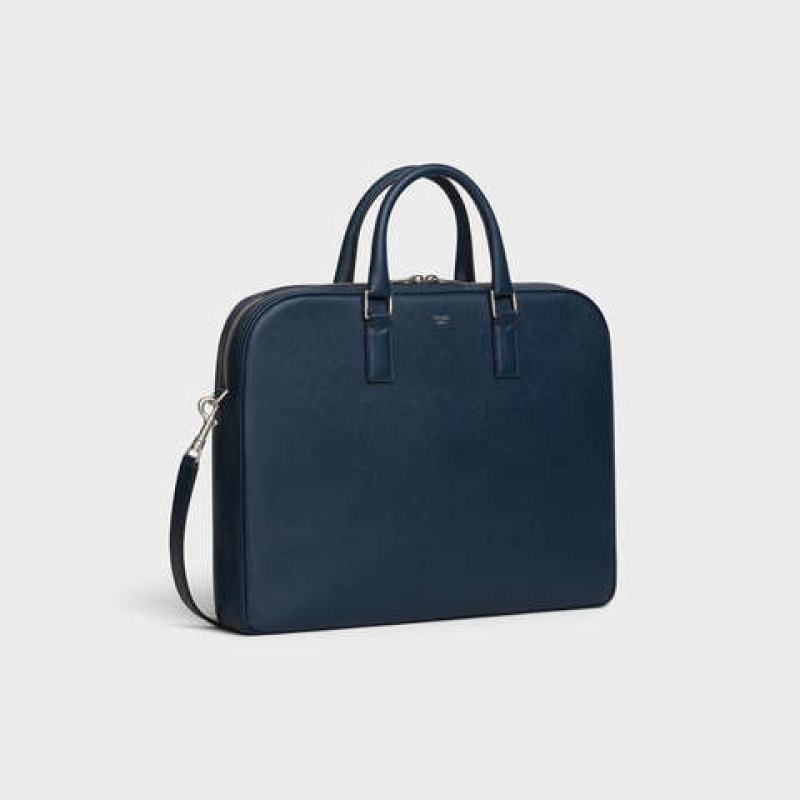 Sacs D'affaires Celine Medium Briefcase In Grained Calfskin Bleu Marine Bleu | CL-591828