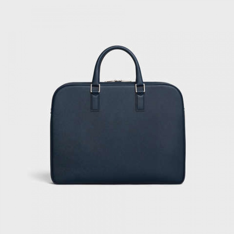 Sacs D'affaires Celine Medium Briefcase In Grained Calfskin Bleu Marine Bleu | CL-591828