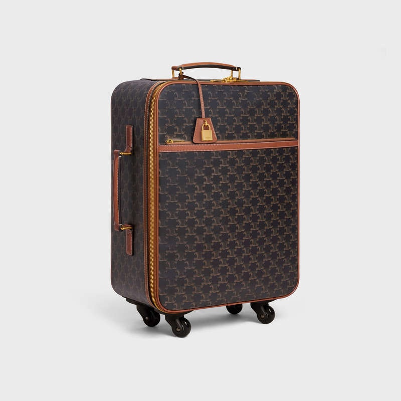 Sacs De Voyage Celine Small Trolley In Triomphe Tela And Calfskin Marron | CL-591824