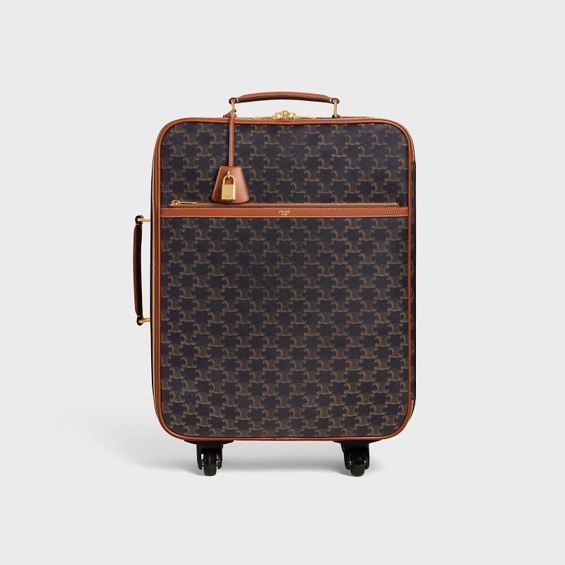 Sacs De Voyage Celine Small Trolley In Triomphe Tela And Calfskin Marron | CL-591824