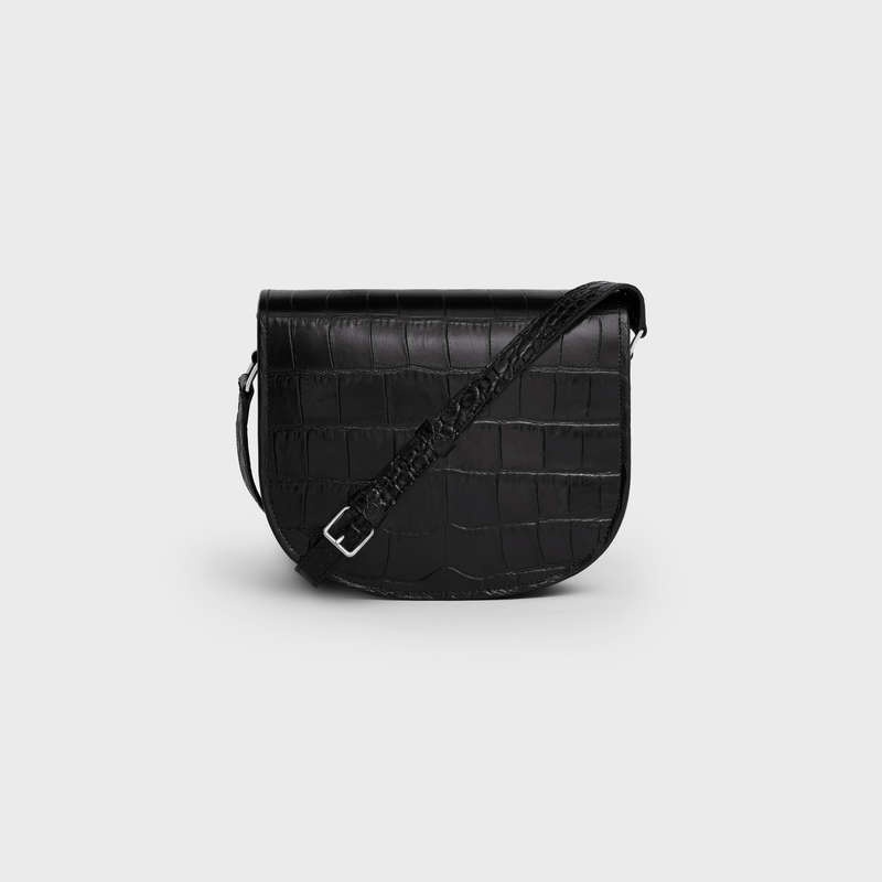 Sacs À Bandoulière Celine Medium Besace Triomphe In Crocodile Embossed Calfskin Noir | CL-591847