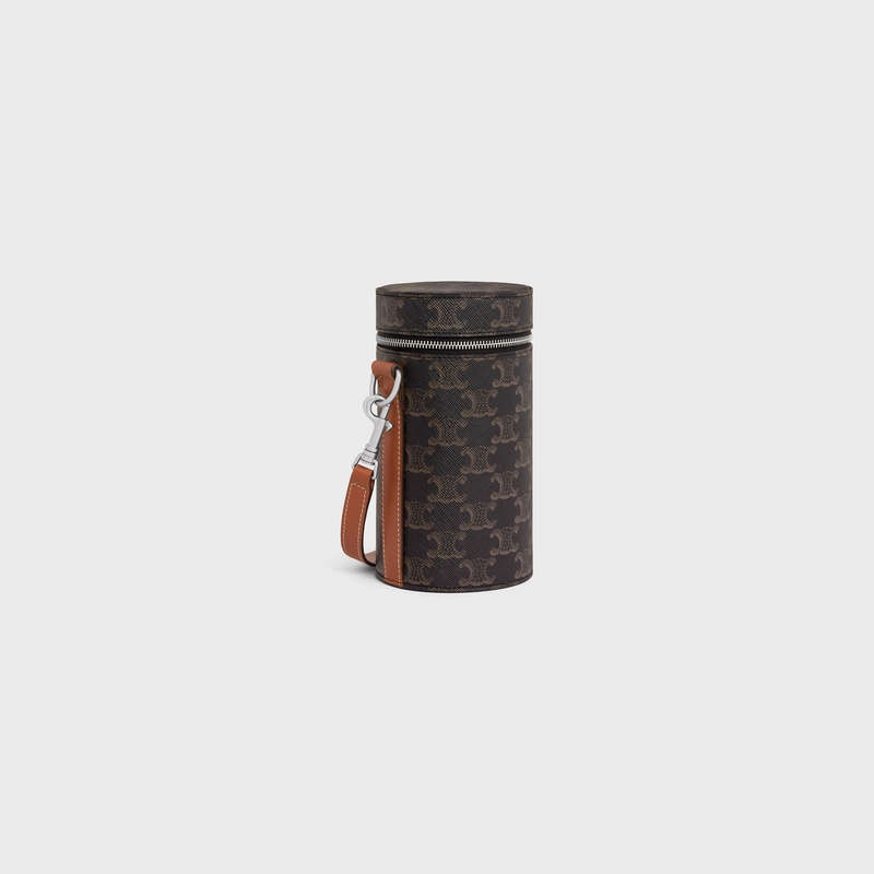 Sacs À Bandoulière Celine Vertical Cylinder In Triomphe Tela And Calfskin Marron | CL-591844