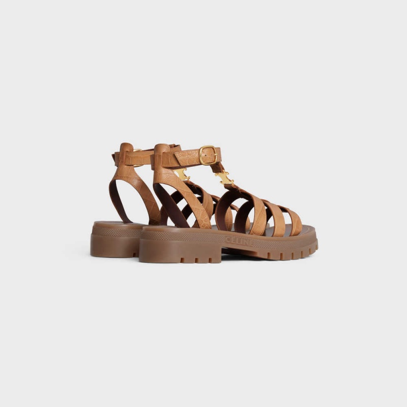 Sandale Celine Clea Triomphe Gladiator Chunky In Crocodile Stamped Calfskin Marron | CL-592575