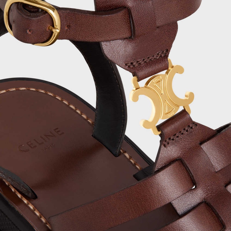 Sandale Celine Clea Triomphe Gladiator Mid In Calfskin & Vegetal Tanning Marron Foncé | CL-592576