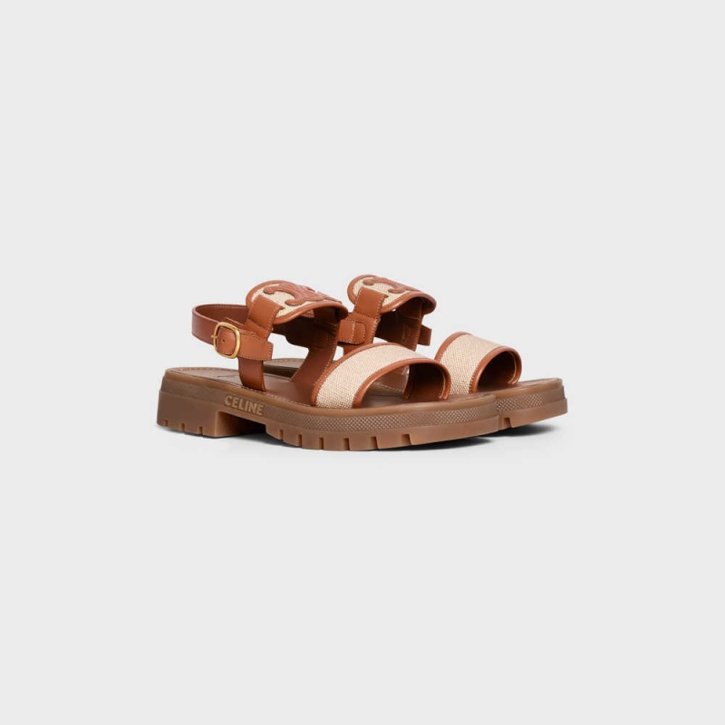 Sandale Celine Clea Triomphe In Calfskin - Vegetal Tanning & Tela Marron Beige Foncé | CL-592571