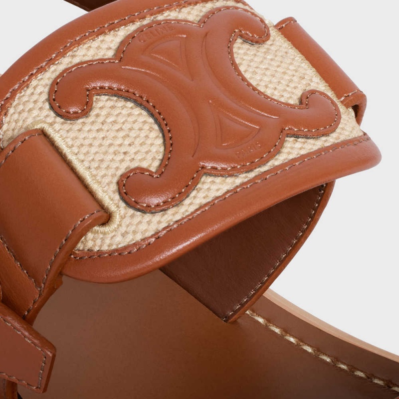 Sandale Celine Clea Triomphe In Calfskin - Vegetal Tanning & Tela Marron Beige Foncé | CL-592571