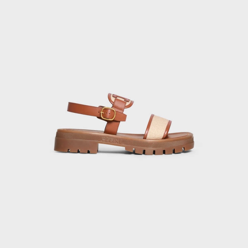 Sandale Celine Clea Triomphe In Calfskin - Vegetal Tanning & Tela Marron Beige Foncé | CL-592571