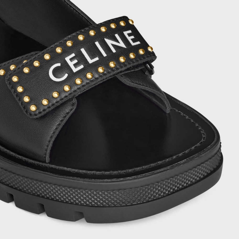 Sandale Celine Leo Studded Chunky In Calfskin Noir | CL-592593