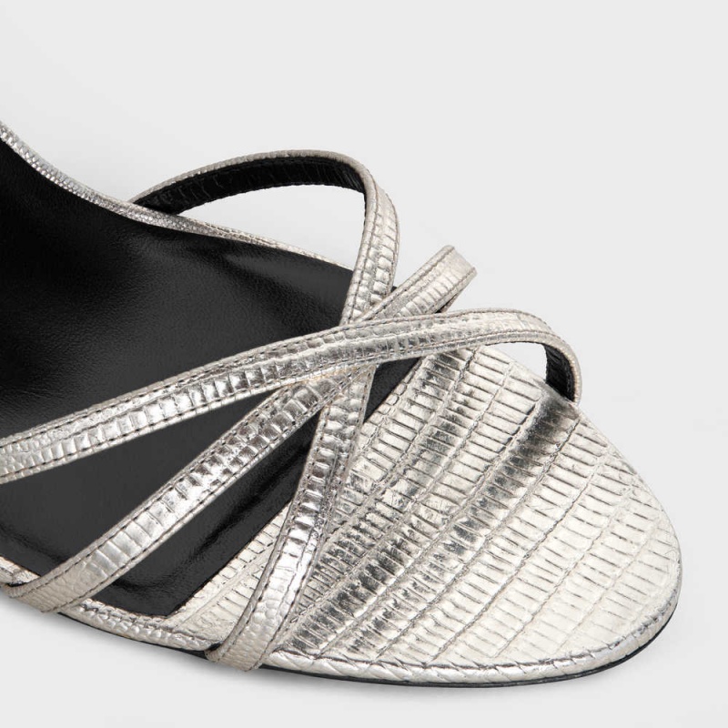 Sandale Celine Soir In Lizard Stamped Metalized Calfskin Argent | CL-592597