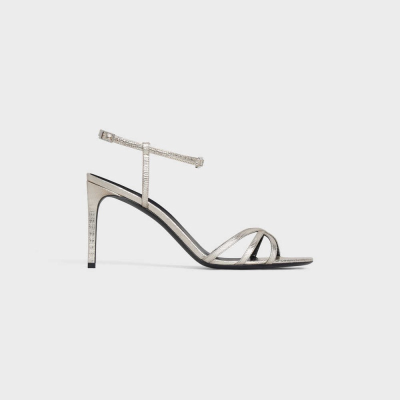 Sandale Celine Soir In Lizard Stamped Metalized Calfskin Argent | CL-592597