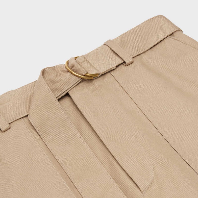 Short Celine Cargo In Coton Gabardine Beige | CL-592741