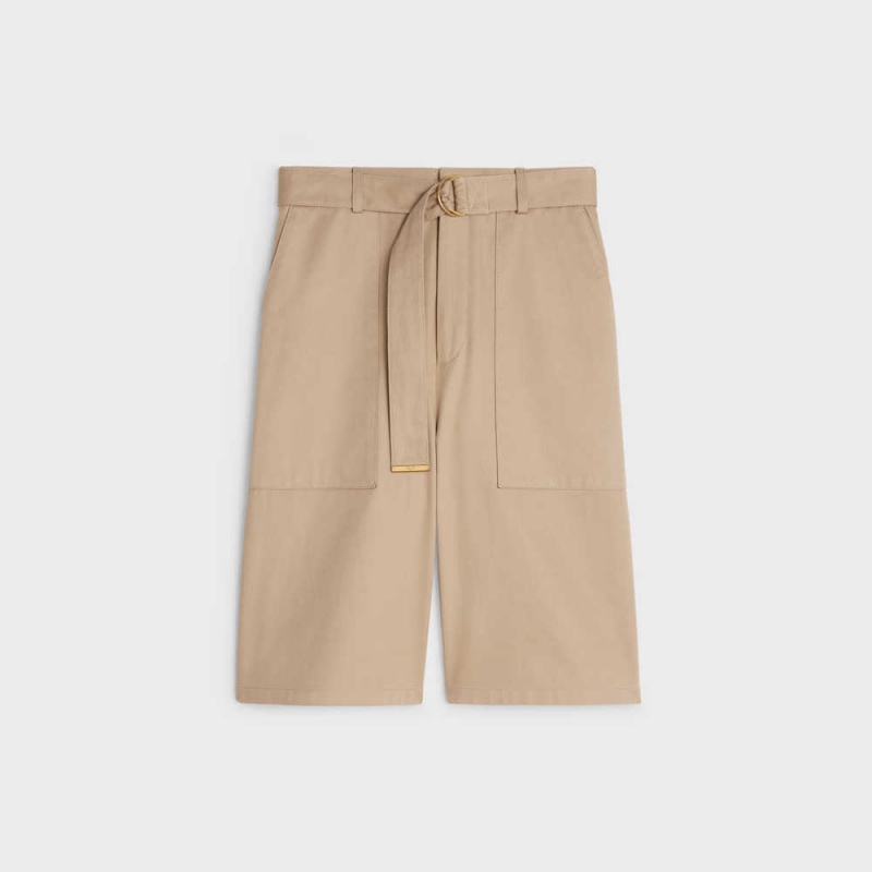 Short Celine Cargo In Coton Gabardine Beige | CL-592741