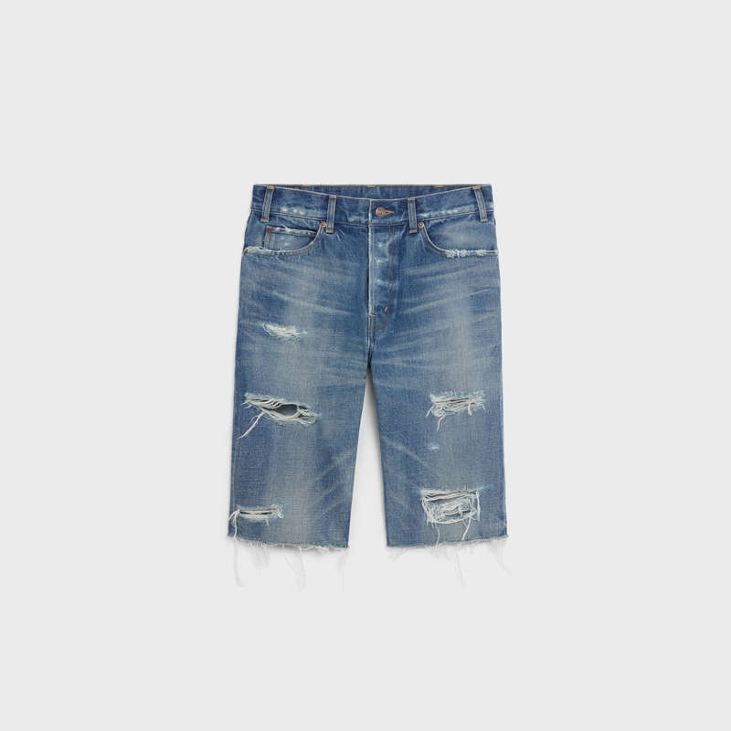 Short Celine Kurt Thrash Wash Denim Shorts Lavage | CL-592069