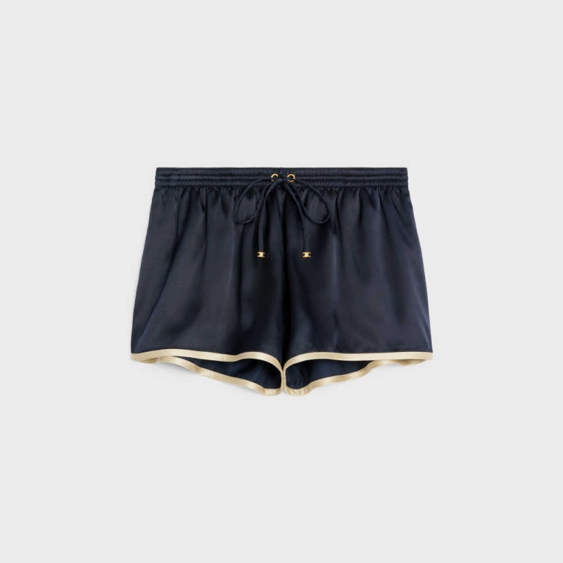 Short Celine Mini In Flowing Satin Bleu Marine | CL-592755