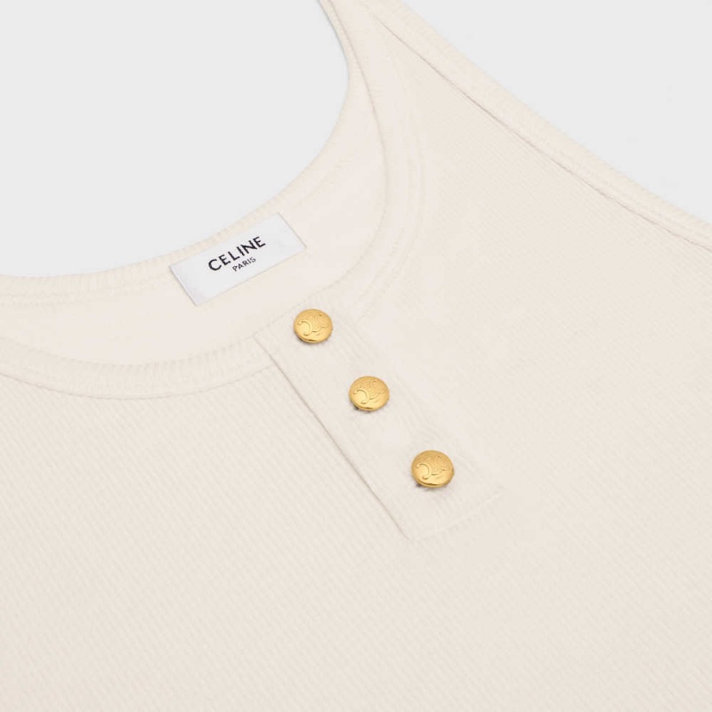 Sweats Celine Buttoned Tank In Nervuré Silk Jersey Blanche | CL-592797