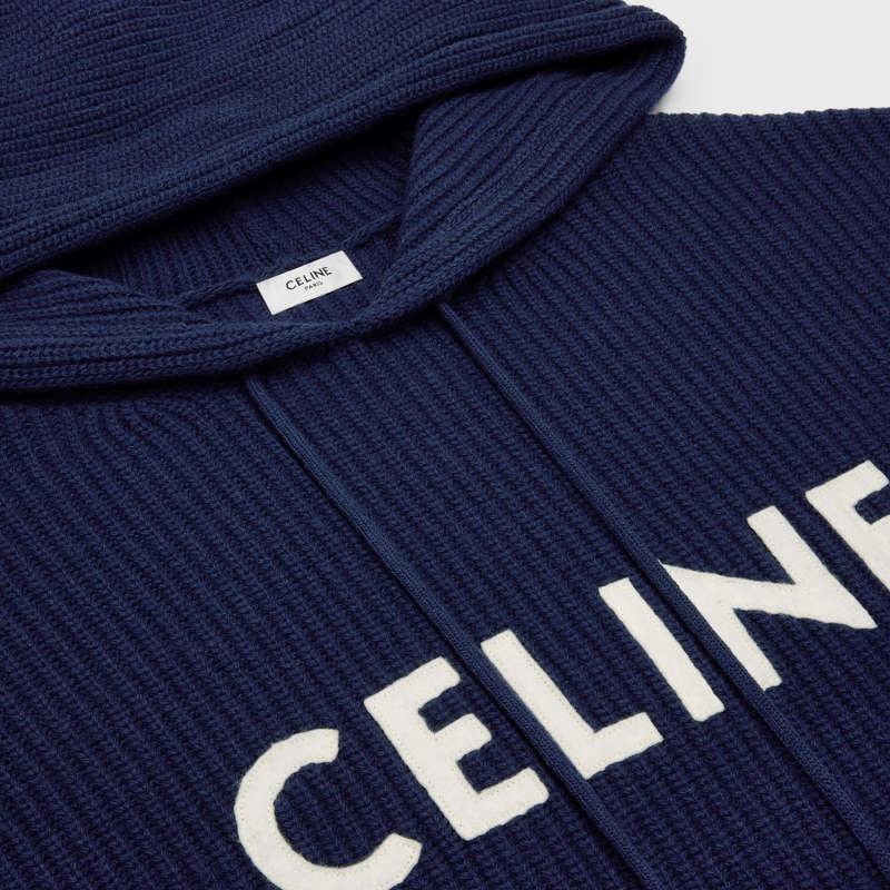 Sweats Celine Encapuchonné In Nervuré Laine Bleu Marine | CL-592110