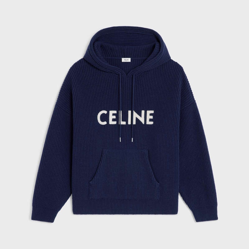 Sweats Celine Encapuchonné In Nervuré Laine Bleu Marine | CL-592110