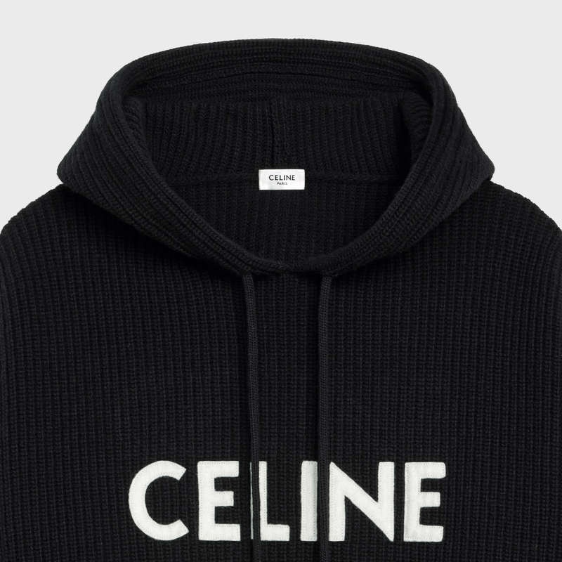 Sweats Celine Encapuchonné In Nervuré Laine Noir | CL-592109