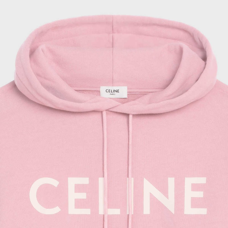 Sweats Celine Loose Hoodie In Coton Fleece Rose Blanche | CL-592806