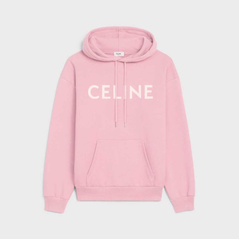 Sweats Celine Loose Hoodie In Coton Fleece Rose Blanche | CL-592806