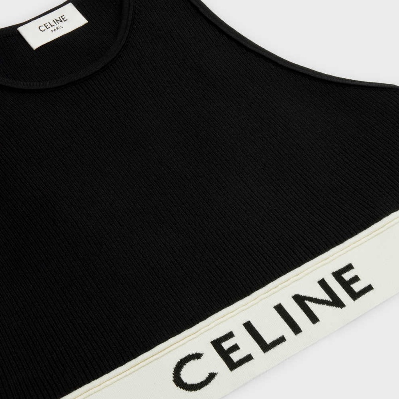 Sweats Celine Sports Bra In Athlétiques Knit Noir Blanche | CL-592808