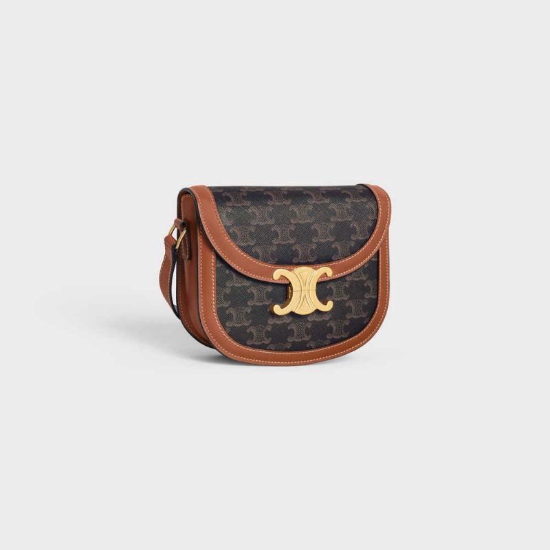 Triomphe Canvas Celine Besace Clea In And Calfskin Marron | CL-593119