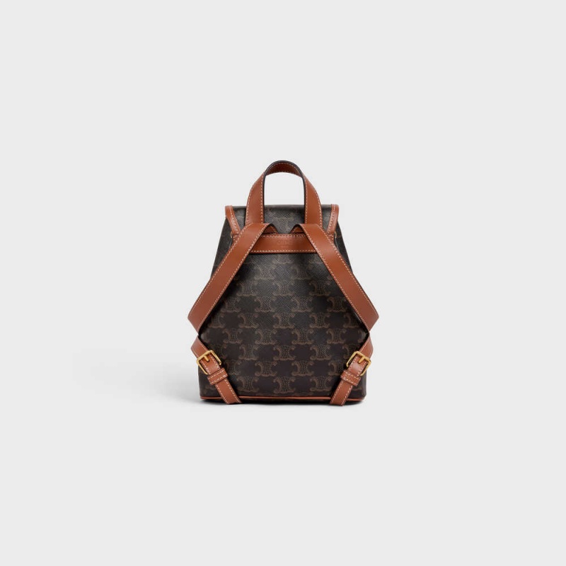 Triomphe Canvas Celine Mini Backpack Folco In And Calfskin Marron | CL-593141