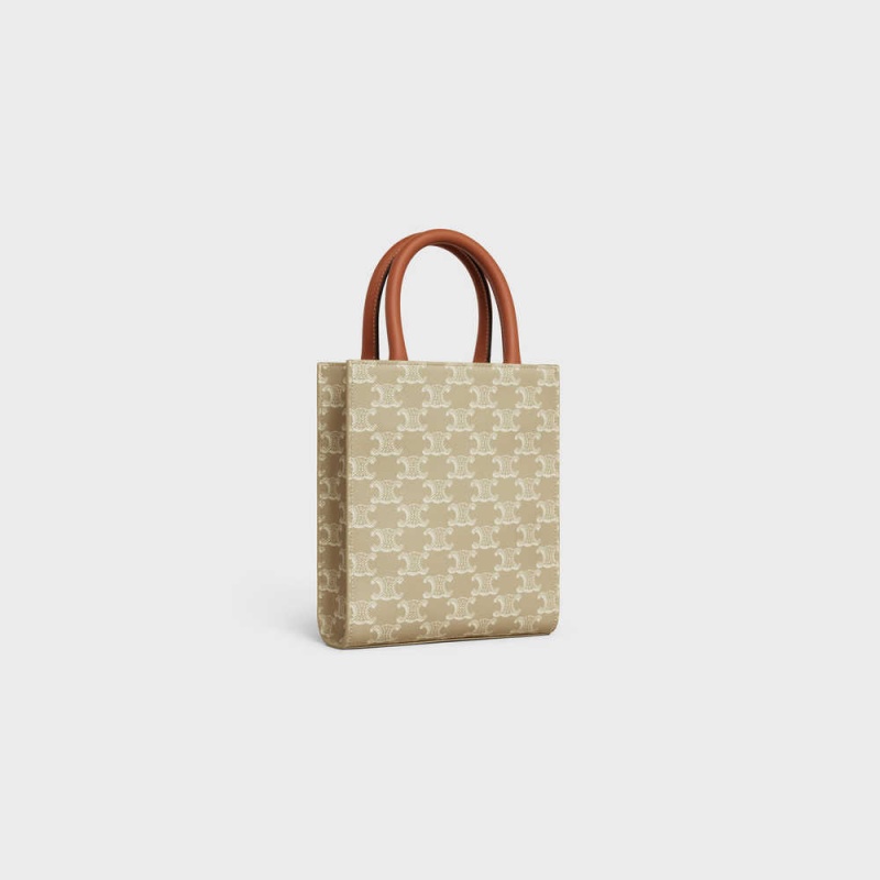 Triomphe Canvas Celine Mini Vertical Cabas In And Calfskin Beige | CL-593135