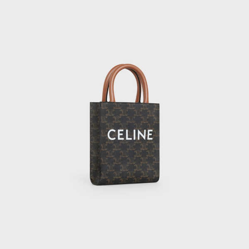 Triomphe Canvas Celine Mini Vertical Cabas In And Calfskin With Print Marron | CL-593134