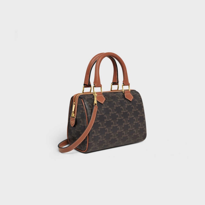 Triomphe Canvas Celine Small Boston In And Calfskin Marron | CL-593132