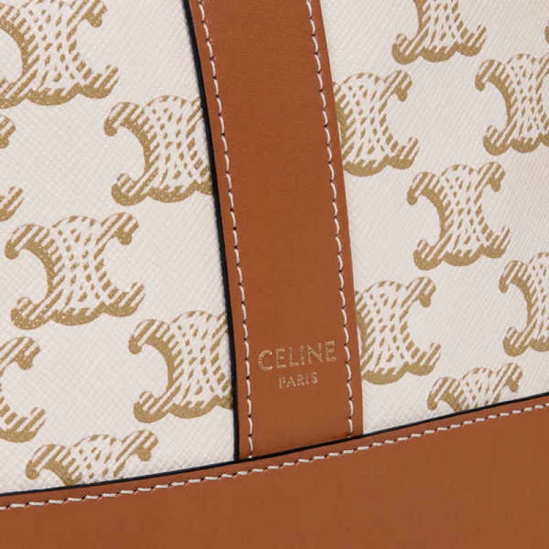 Triomphe Canvas Celine Small Bucket In And Calfskin Blanche | CL-593124