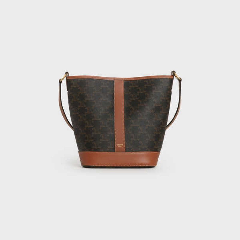 Triomphe Canvas Celine Small Bucket In And Calfskin Marron | CL-593123