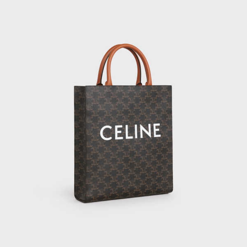 Triomphe Canvas Celine Small Cabas Vertical In And Calfskin Marron | CL-593133