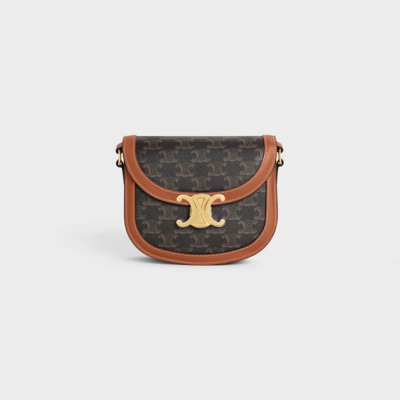 Triomphe Celine Besace Clea In Tela And Calfskin Marron | CL-593219