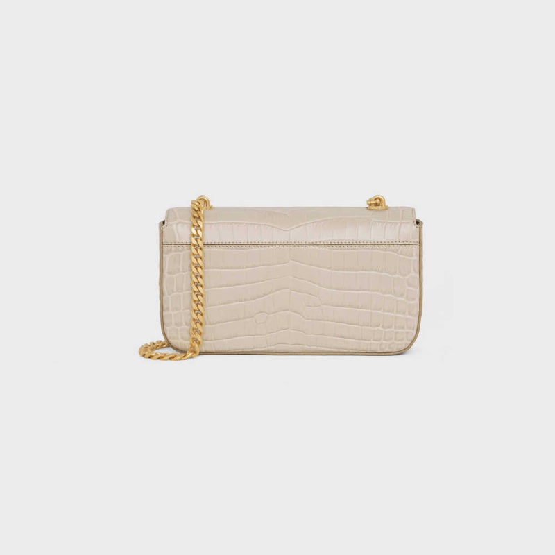 Triomphe Celine Chain Shoulder Bag In Niloticus Crocodile Beige Clair | CL-593237