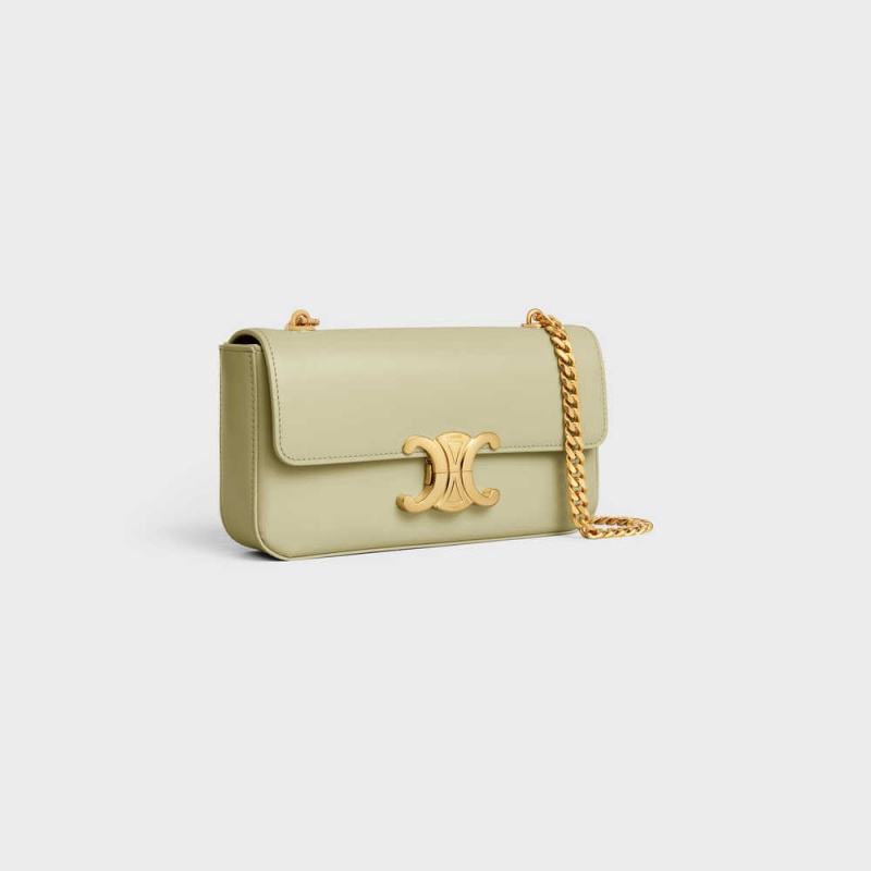 Triomphe Celine Chain Shoulder Bag In Shiny Calfskin Vert | CL-593228