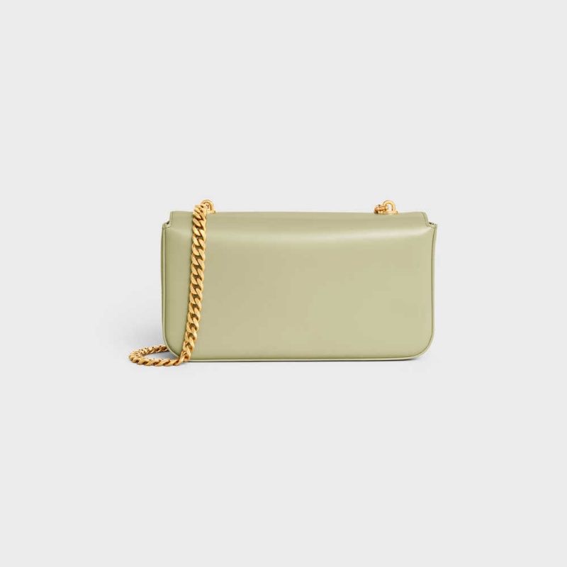 Triomphe Celine Chain Shoulder Bag In Shiny Calfskin Vert | CL-593228