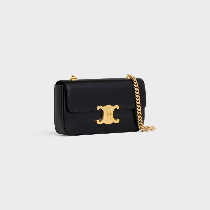 Triomphe Celine Chain Shoulder Bag In Shiny Calfskin Noir | CL-593226