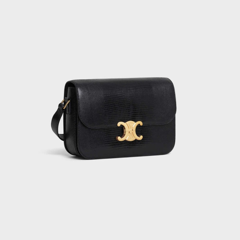 Triomphe Celine Classique Bag In Lizard Noir | CL-593189