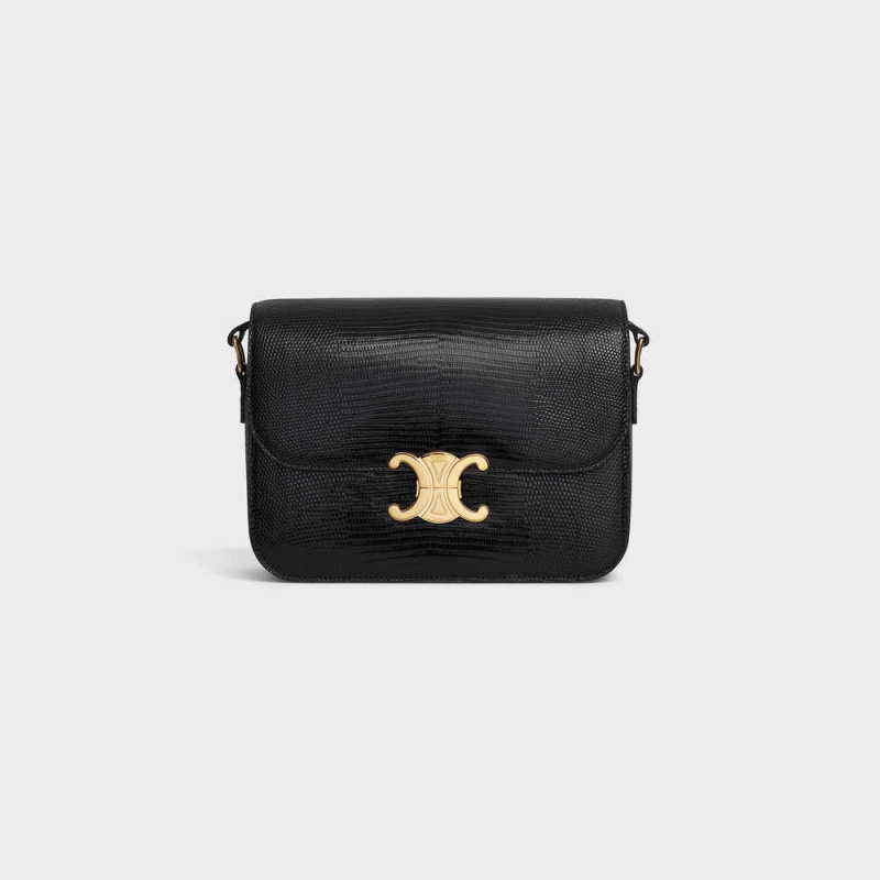 Triomphe Celine Classique Bag In Lizard Noir | CL-593189